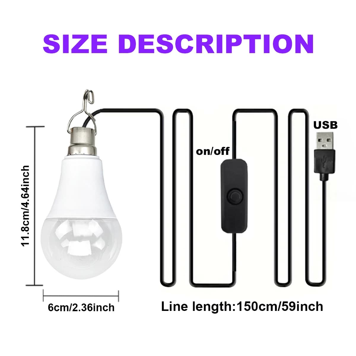 USB UV Black Light Bulb 5V with Switch