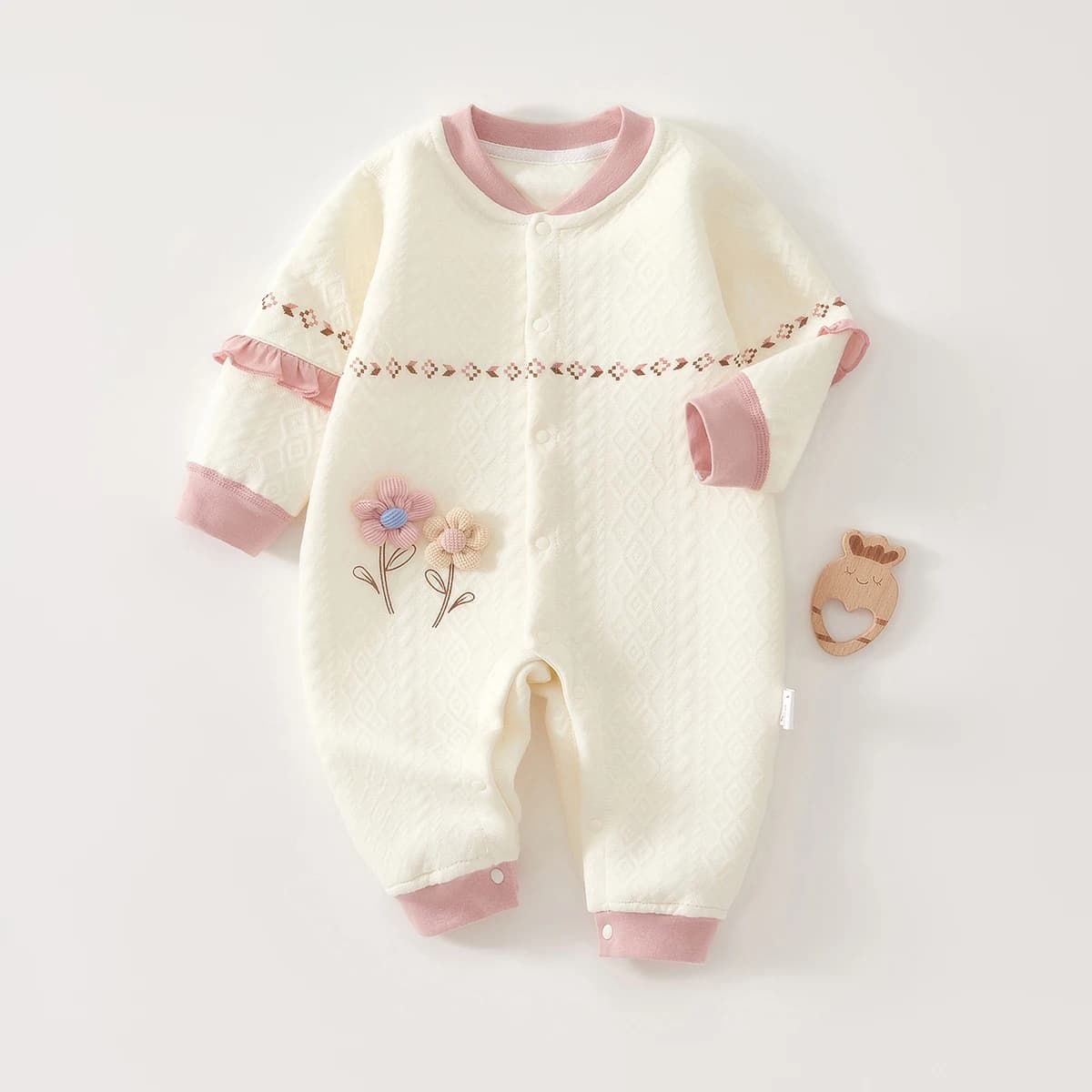 Baby Clothes for Autumn, Class A, Baby Girl Full-Month Outfit, One-Piece Romper, Baby Thermal Silk-Lined Newborn Bodysuit