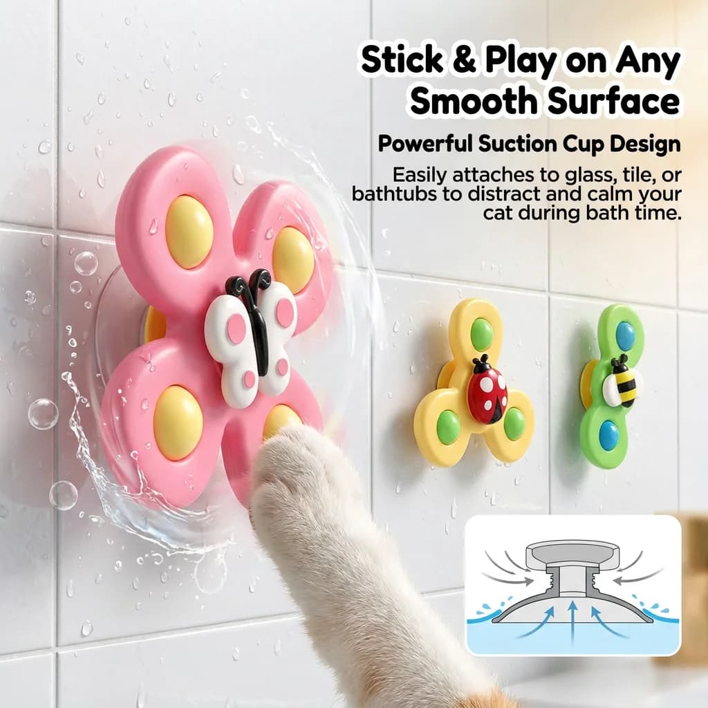 Pet cat toys, insect suction cups, spinning toys, rotating windmills, cat teasers, cat stress relief toys, pet toys
