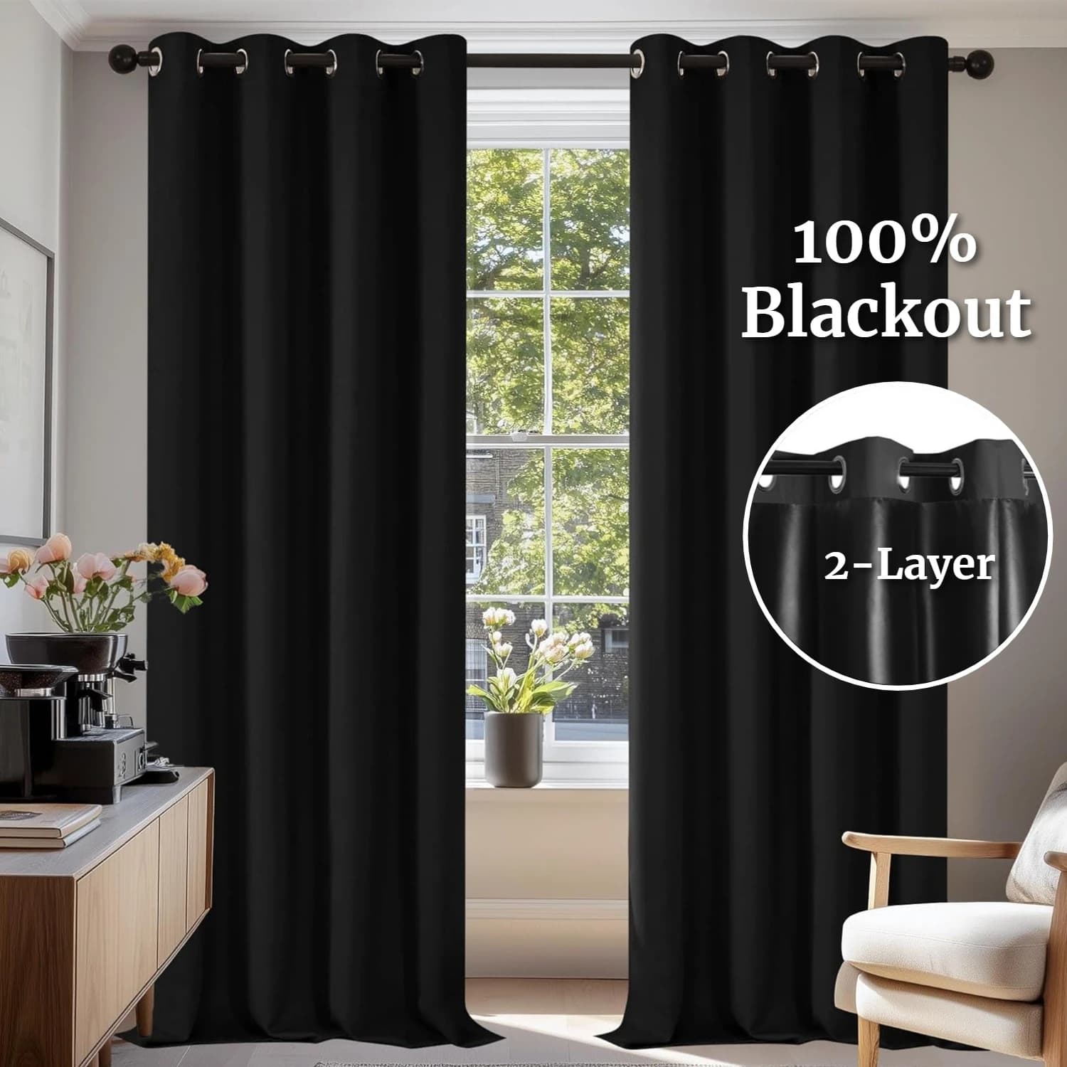 Blackout Thermal Weave Textured Eyelet Curtains