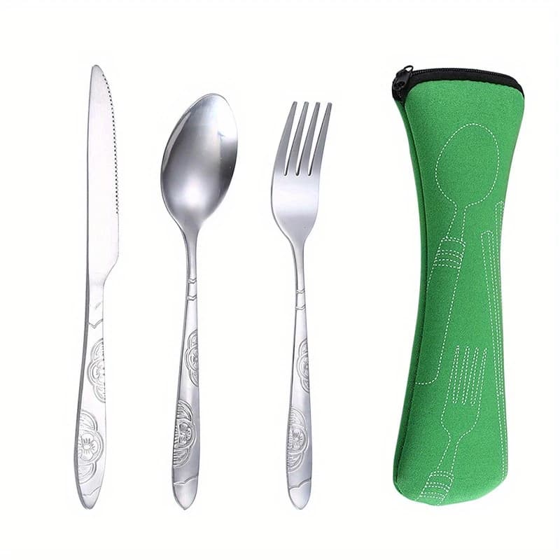 Portable Dinnerware Set with Stainless Steel Cutlery