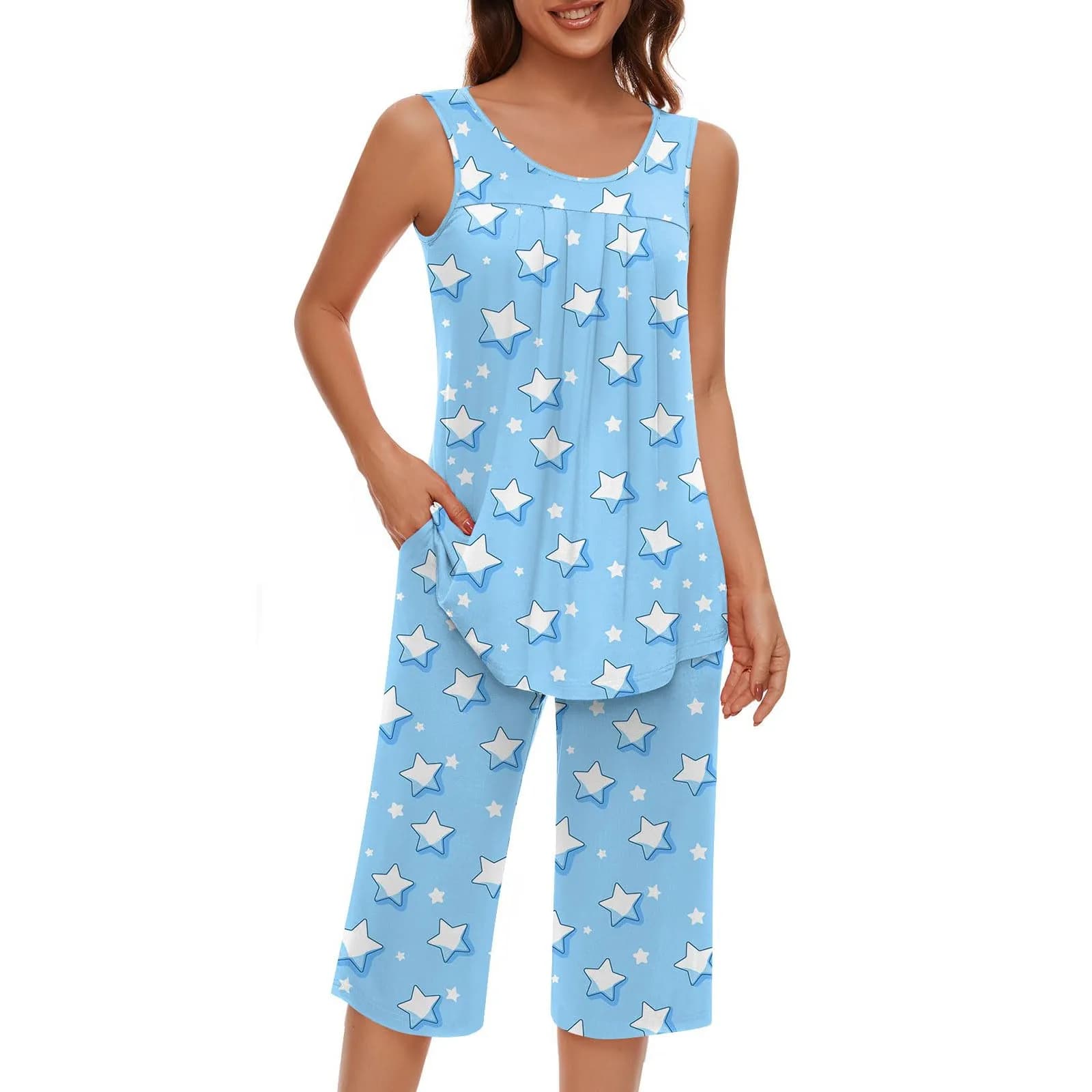 Women's Sleeveless Tank Top and Capri Pants Sleepwear Set