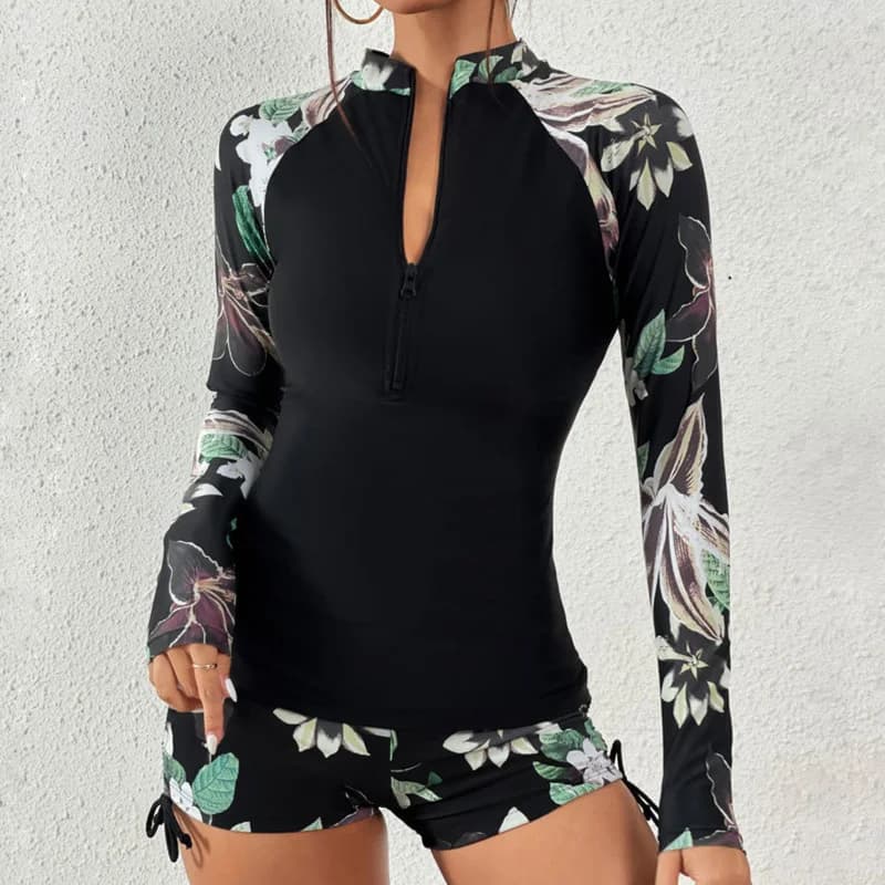 Women's Long-Sleeve Tankini Swim Set With Shorts
