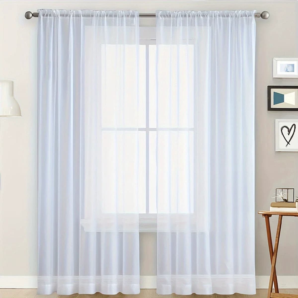 Sheer White Curtains, 2 Panels