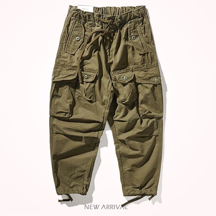 Men's Khaki Loose Straight Pants with Drawstring