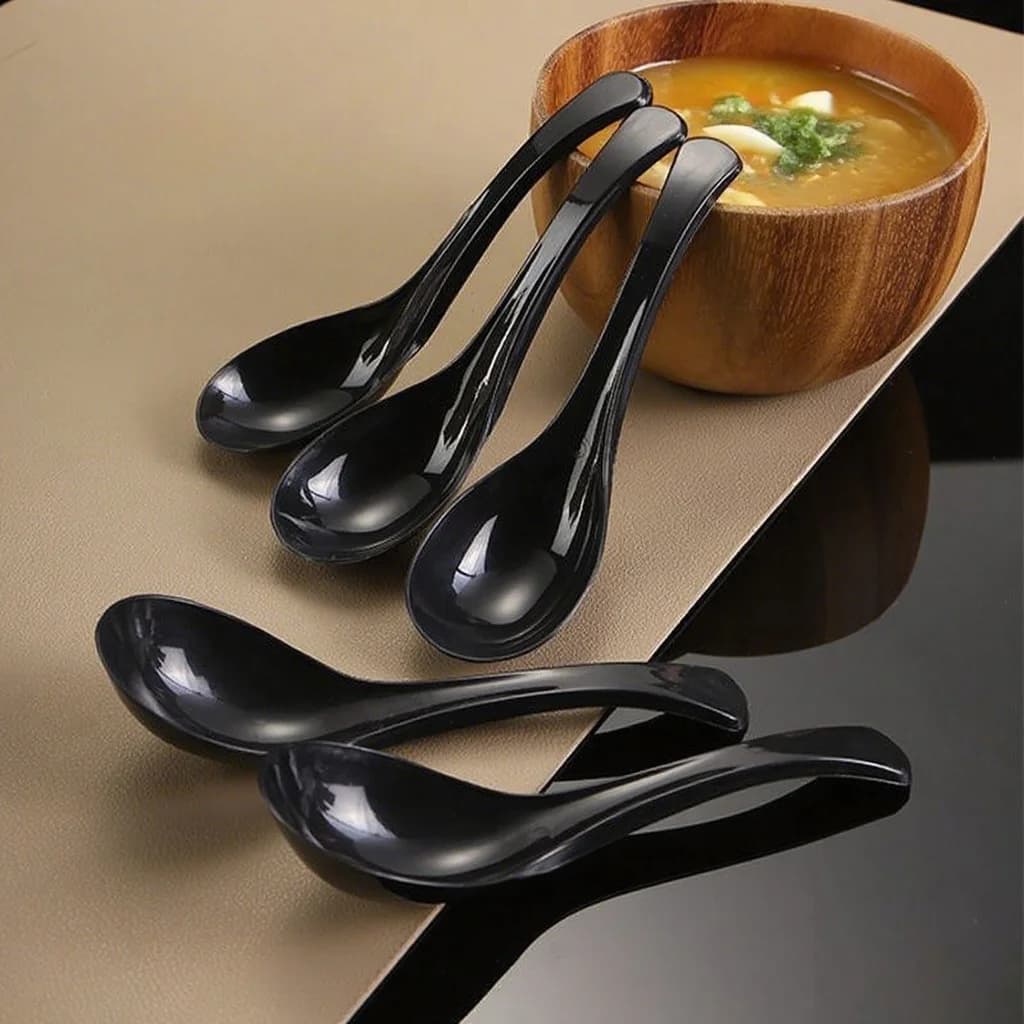 Black Soup and Dessert Spoons Set of 6