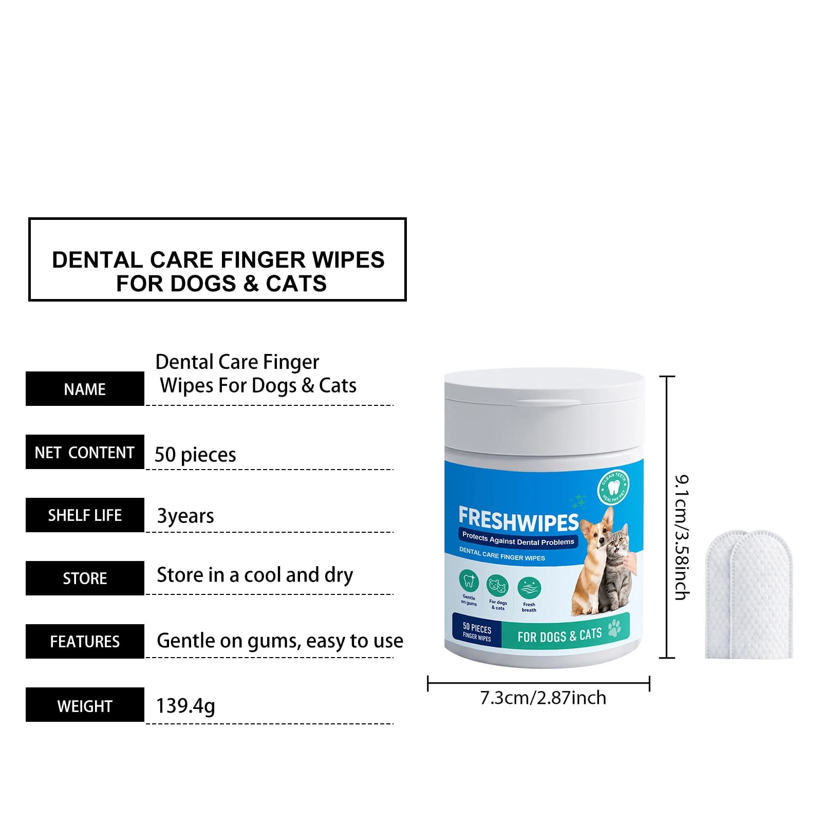 Pet Dental Finger Wipes for Dogs and Cats