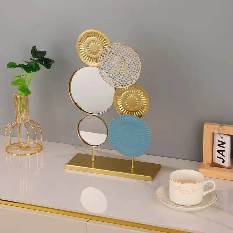 Round Metal Mirror Wall Art Sculpture