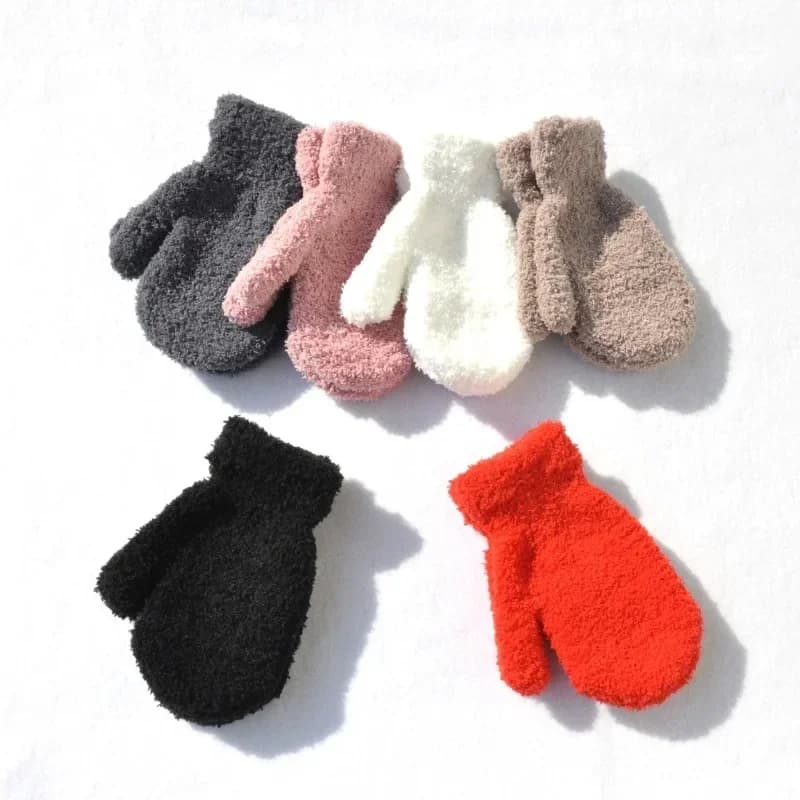Kids Solid Color Furry Winter Mittens
