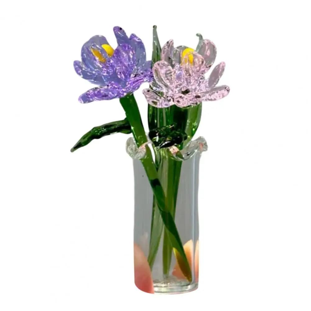 Hand-Blown Glass Flower Bouquet with Vase