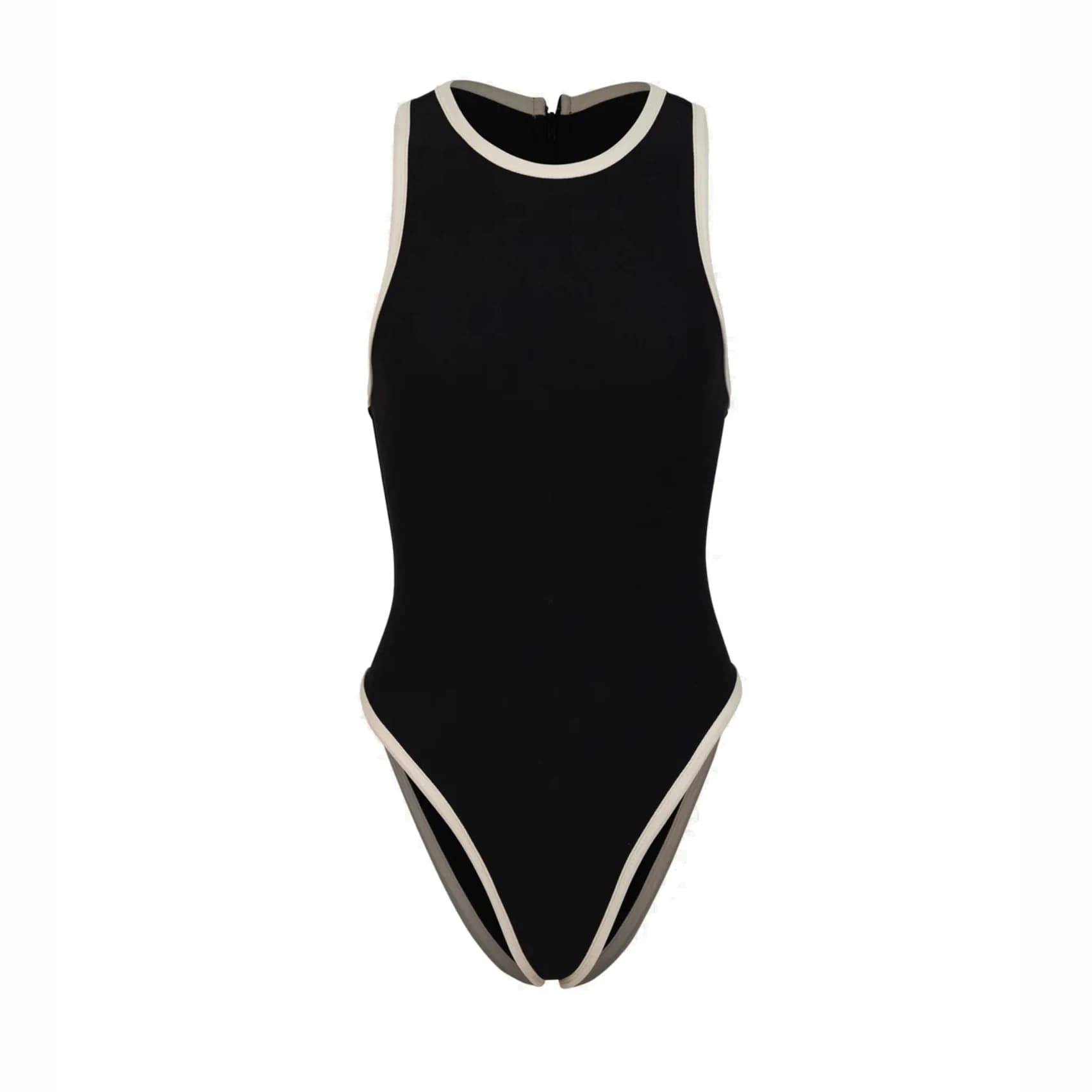 Black White Patchwork Long Sleeve One-Piece Swimsuit
