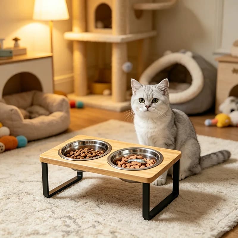 Elevated Pet Feeder with Tilted Stainless Steel Bowls