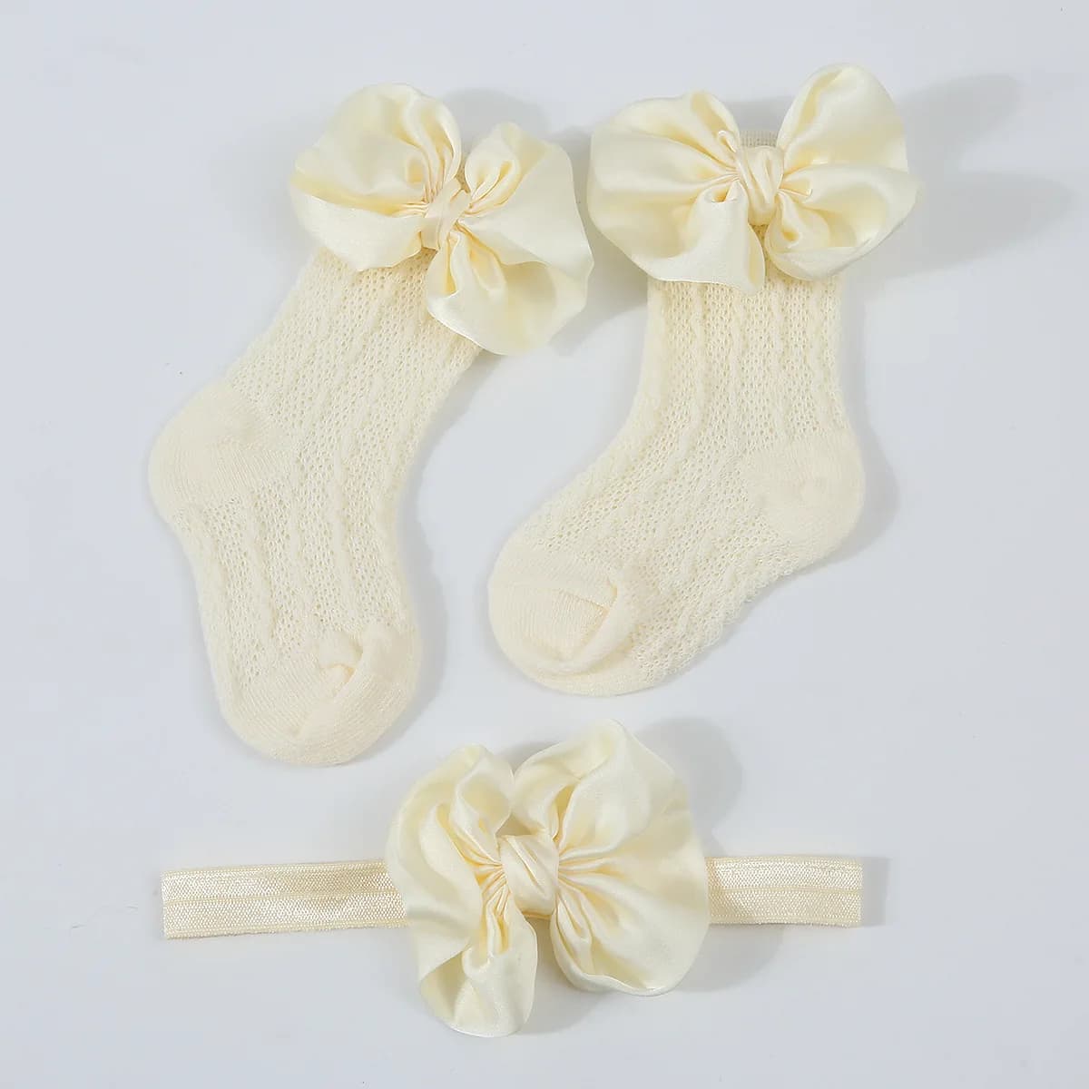 Newborn Bowknot Headband and Hollow Knit Socks Set