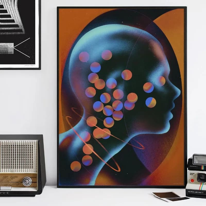 Abstract Futurism Wall Art Dark Colorful Character Geometry Canvas Print Trendy Retro Poster for Living Room Home Decor Gift