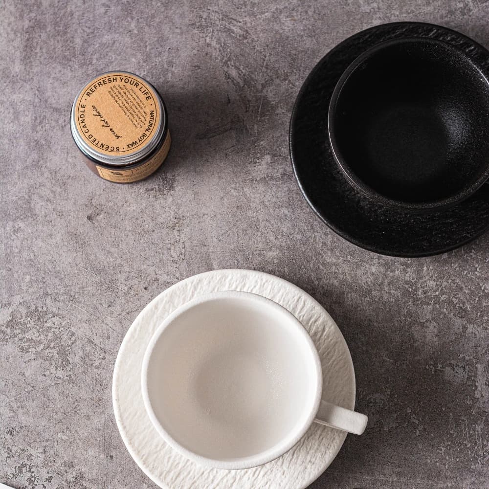 Ceramic Coffee Mug Set with Saucers