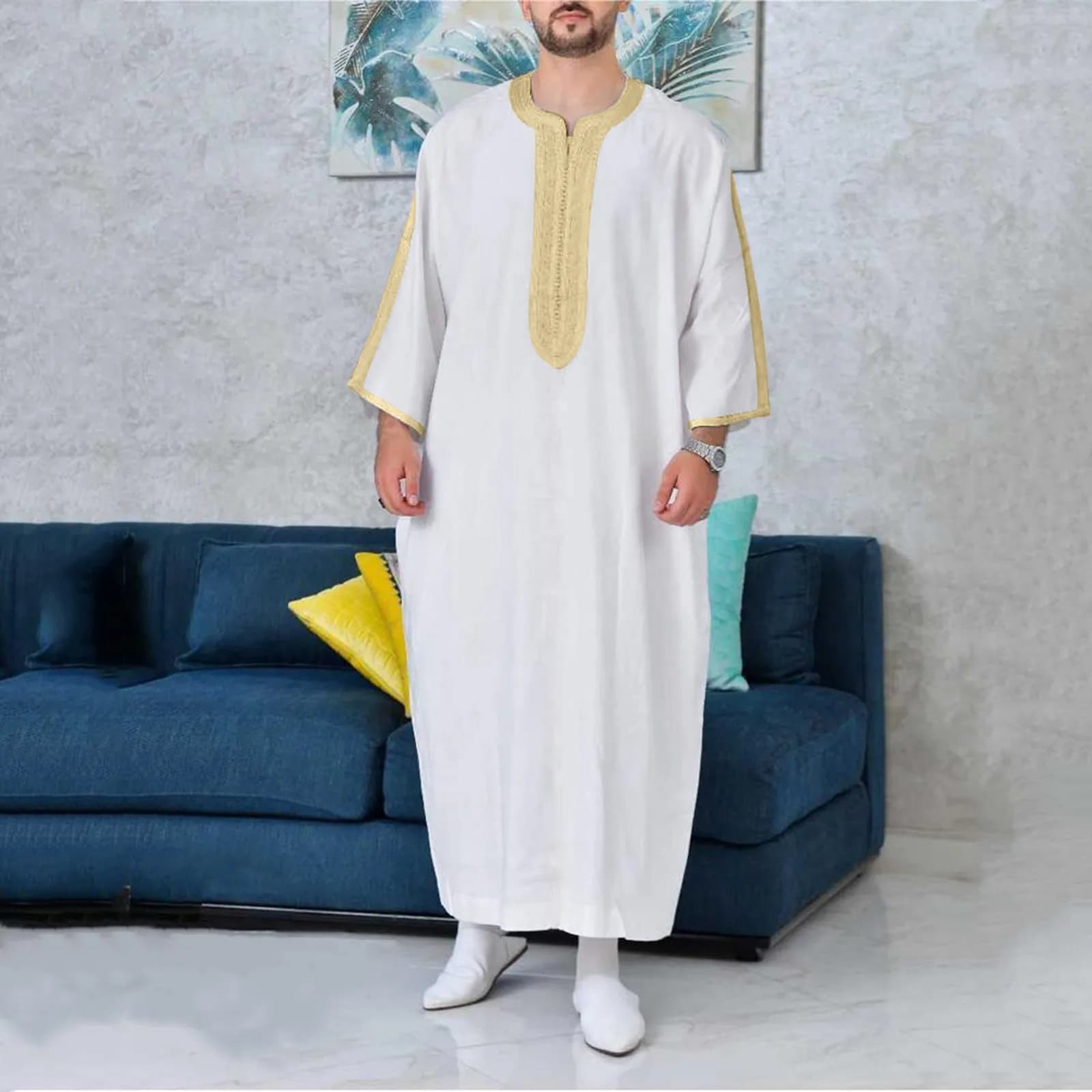 Men's Arabic Traditional Embroidered Jilbab Robe