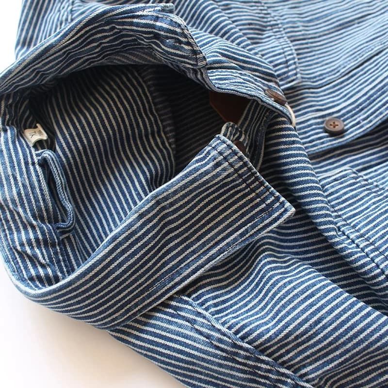 Vintage Washed Striped Denim Shirt Men's Loose Fit
