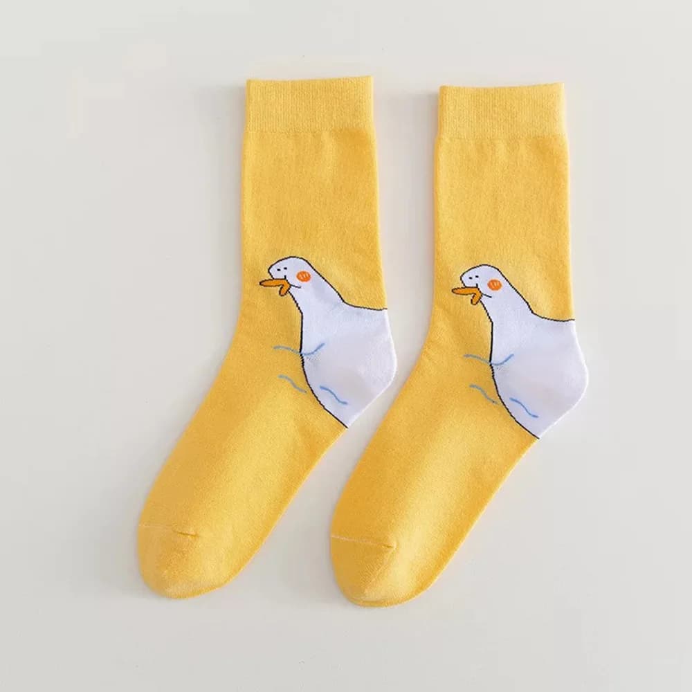 Women's Cotton Cartoon Duck Print Socks White
