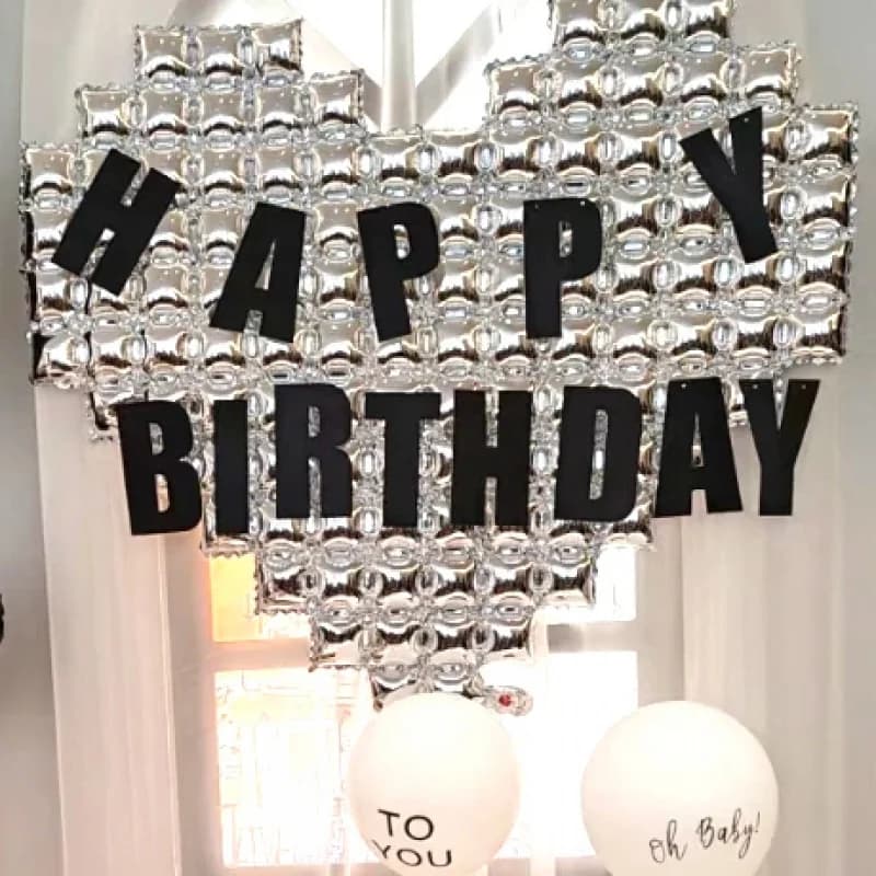 Silver Mosaic Heart Backdrop Birthday Balloon Banner
