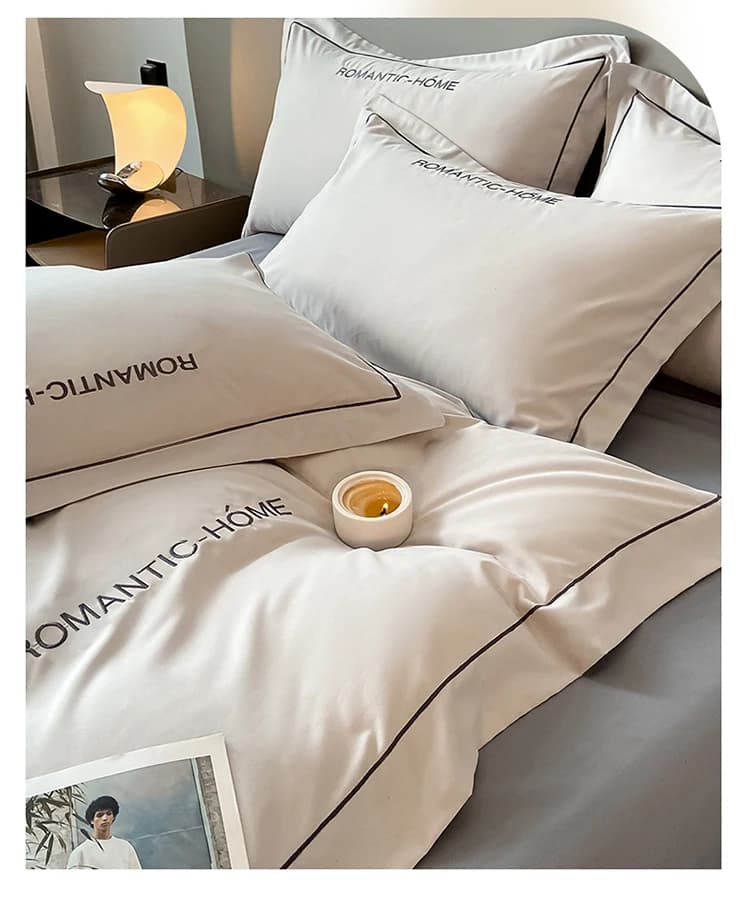 1 Set Cotton Bedding Set with Duvet Cover Bed Sheet Pillowcase Luxury  Bedsheet Solid Color King Queen Full Twin Size