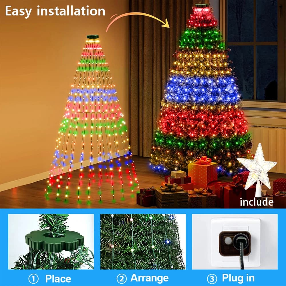 Smart RGBIC Christmas Tree Lights with Star Topper