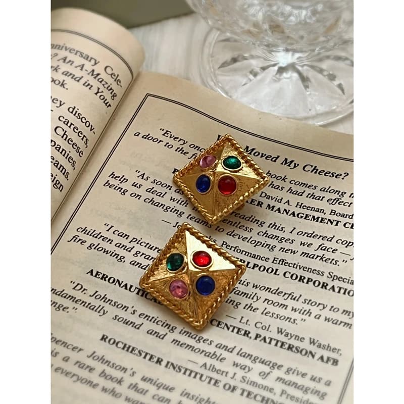 Blue and Gold Vintage Stud Earrings