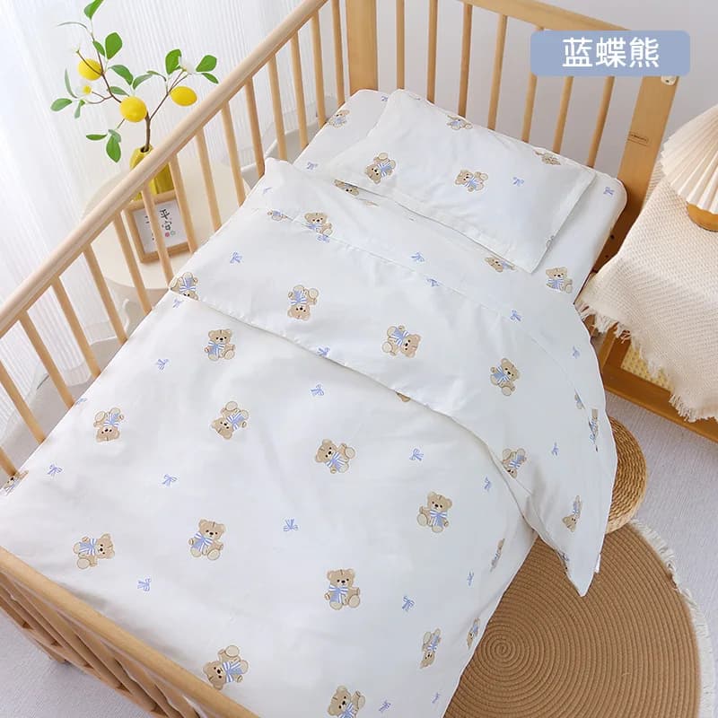 3Pcs Set Newborn Baby Crib Bedding Sets Cotton Soft Cartoon Print Color Bedroom Bed Cot Linen Quilt Cover Case Sheets Pillow