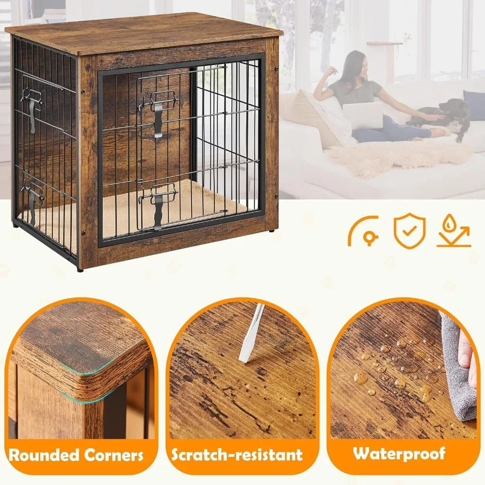 Wooden Dog Crate End Table with Double Door