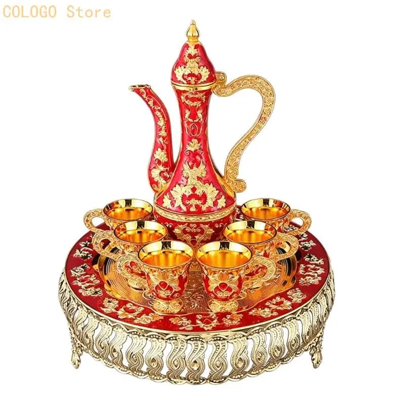 European Metal Barware Set with Decanter and Tray
