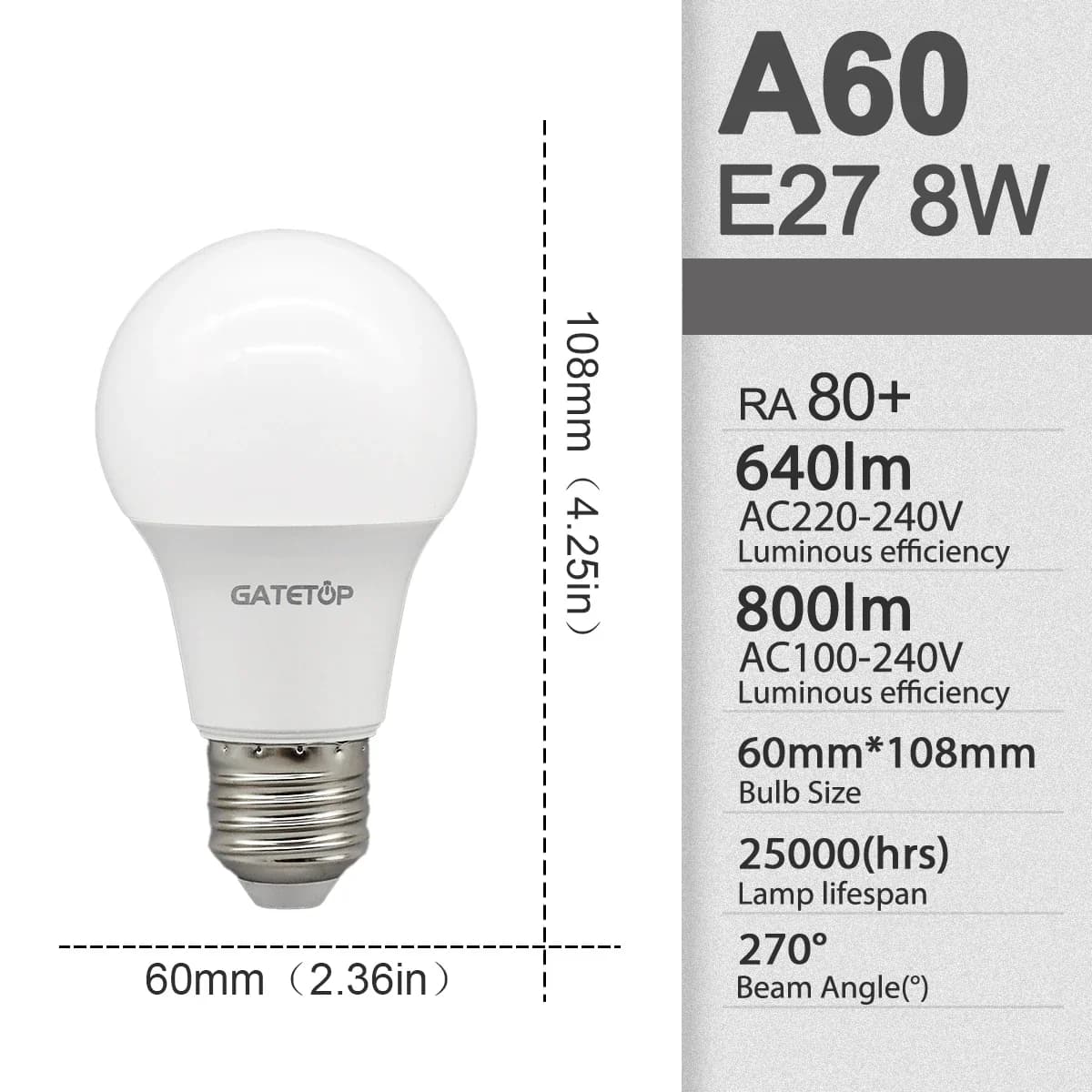 A60 8W / 6000K Cold white / AC100-240V
