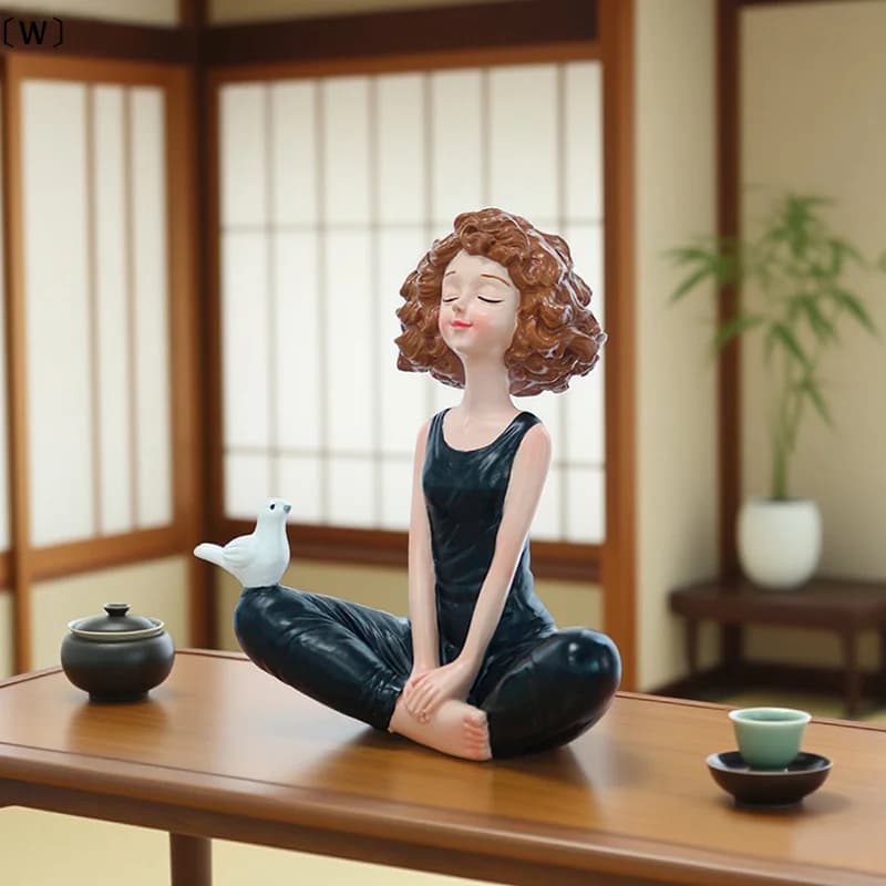 〔W〕Yoga Girl Figurines Yoga Statue Art Sculpture Figure Resin Home Decoration Desk Ornament, Statuette For Your Desk/Bookshelf