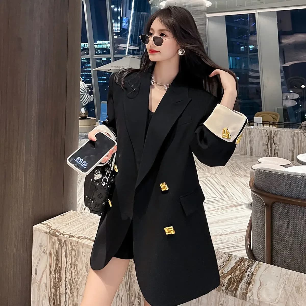 Long Solid Blazer Jacket for Women
