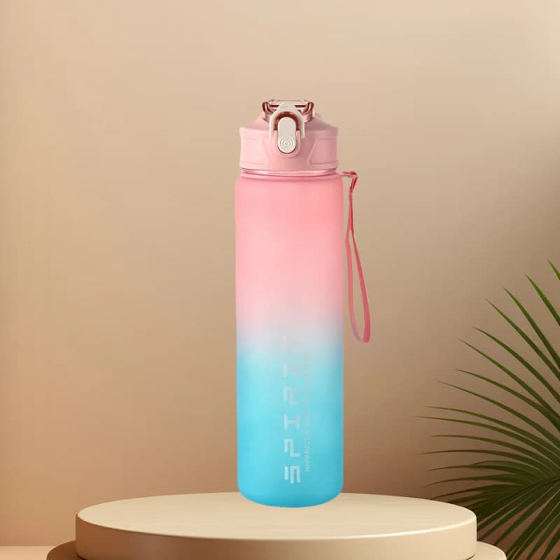 Sports Water Bottle with Time Tracker and Straw
