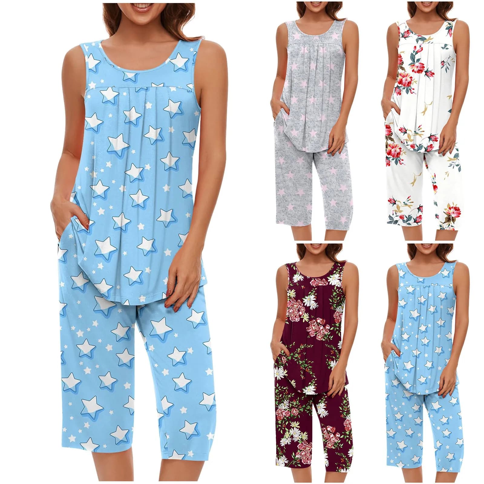 Women's Sleeveless Tank Top and Capri Pants Sleepwear Set