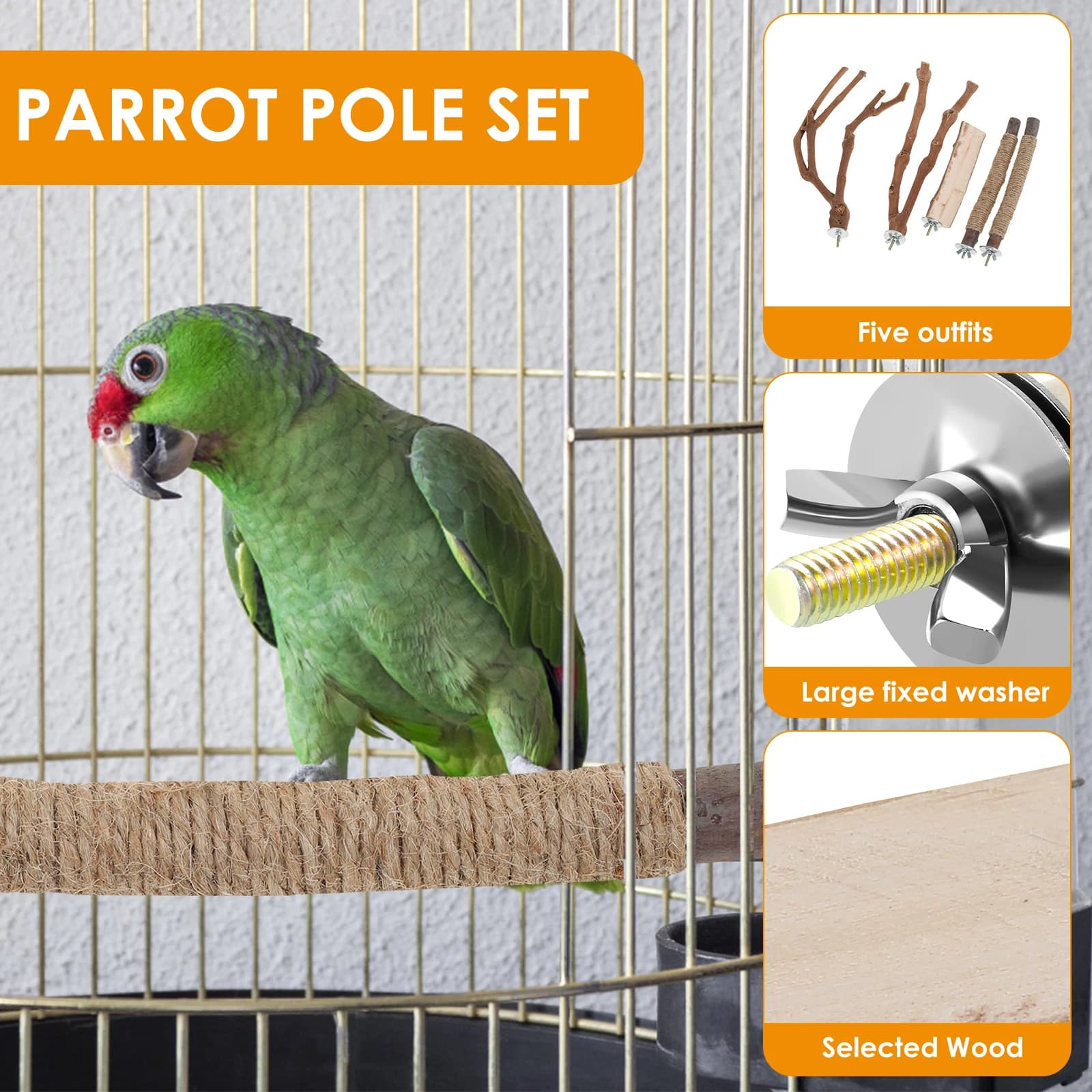Solid Wood Bird Perch Stand Set