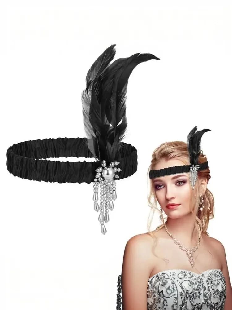 1920s Beaded Feather Hair Headband