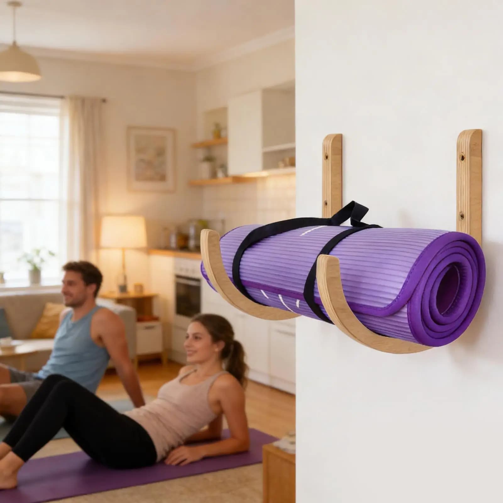Wooden Yoga Mat Wall Organizer Rack