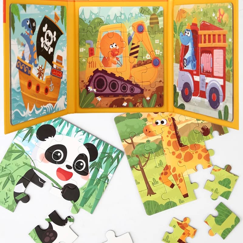 Wooden Jigsaw Puzzle Board with Geometric Shapes
