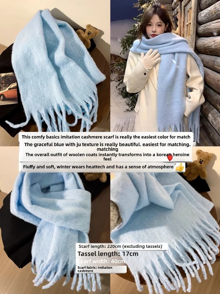 Winter Cashmere Wrap Scarf with Tassels