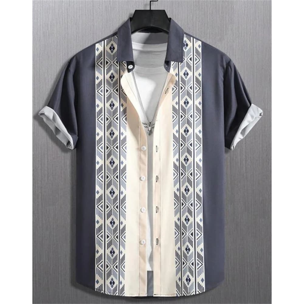 Men's Hawaiian 3D Striped Short Sleeve Shirt