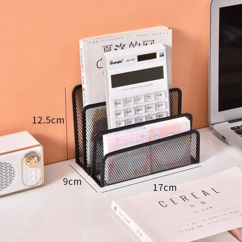 Desk Mail Organizer, 2 Pack Office Small Letter Sorter Desktop File Organizer Metal Mesh With 3 Vertical Upright Compartments