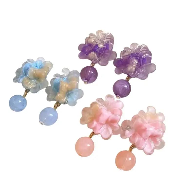 Floral Drop Earrings with Resin Pendant