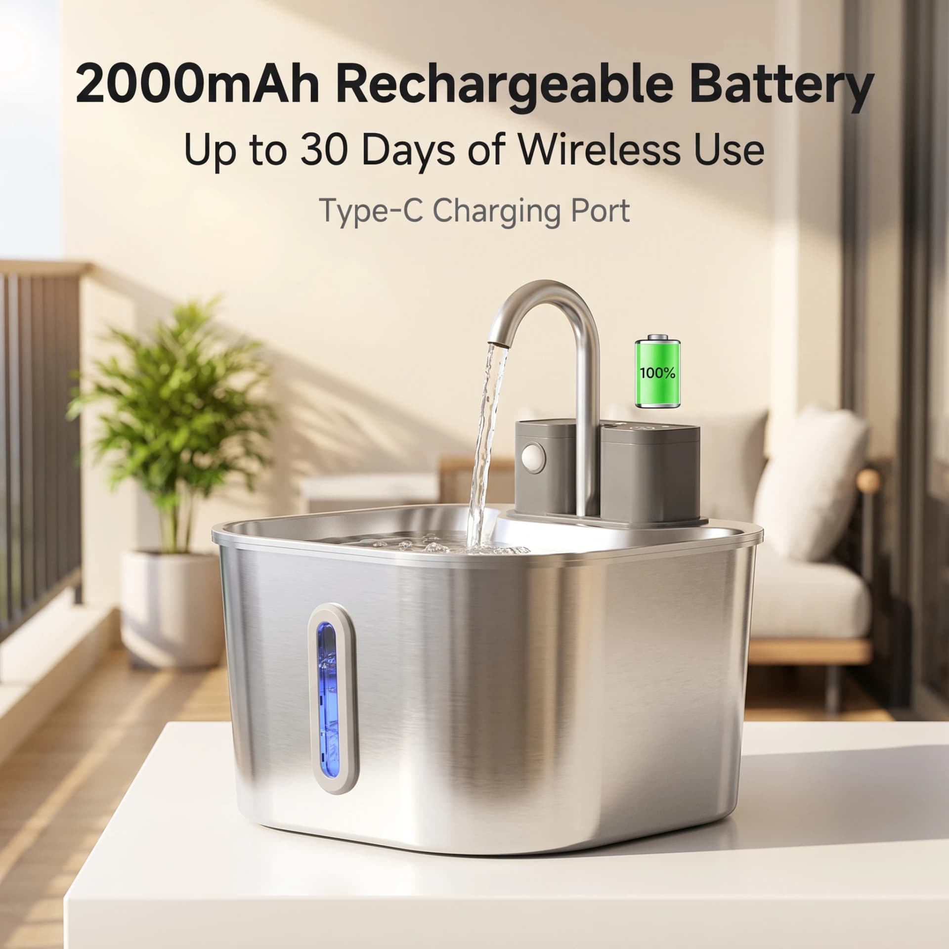 Wireless Rechargeable Cat Water Fountain
