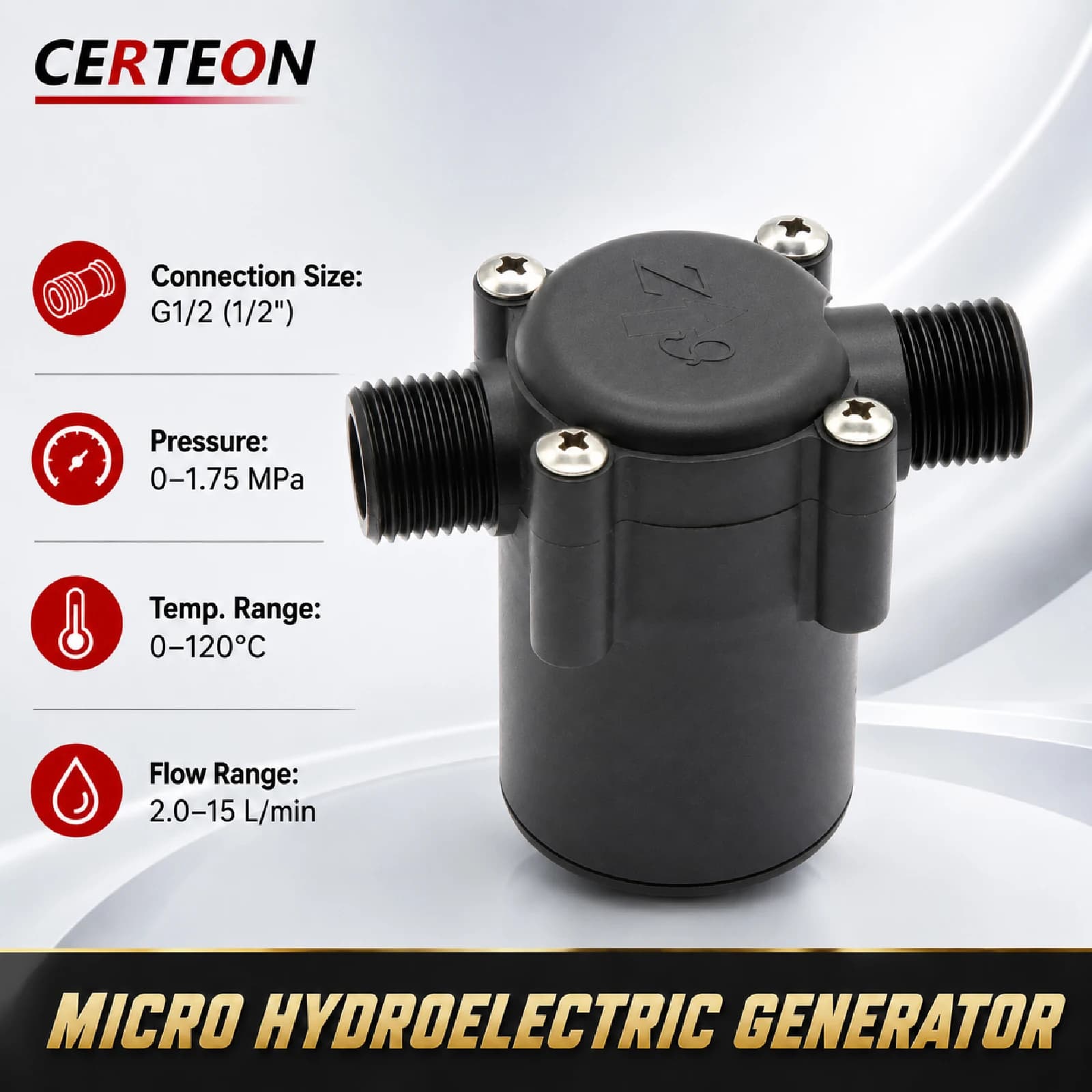 HY-3682 Water Flow Generator G1/2 Micro Hydro Generator Mini Hydraulic Turbine Shower Water Power 3V Igniter Generator