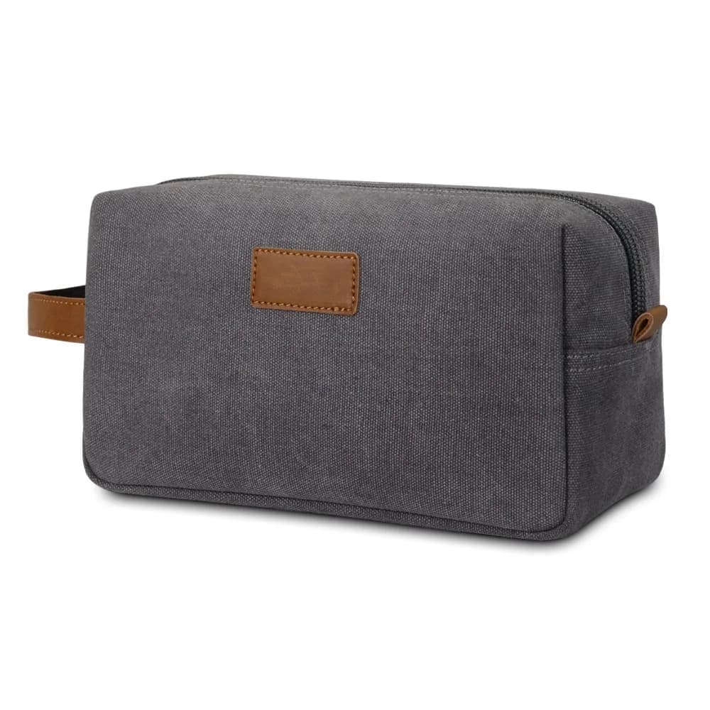 Toiletry bag, travel hand-held waterproof canvas patchwork, crazy horse leather storage, fashionable and retro makeup bag