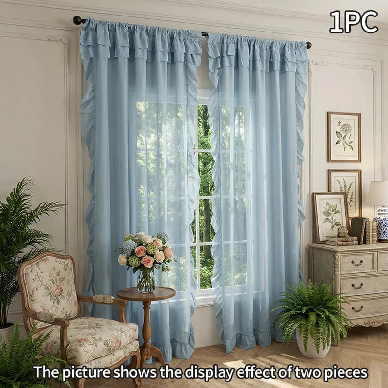 Ruffled Sheer Voile Curtains Light Filtering