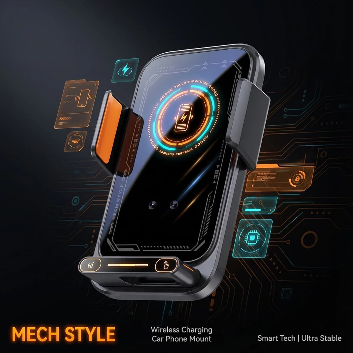 Car Phone Charger Phone Holder 15W Wireless & Wired Charger Auto Sensing One-Touch Release and Rotation