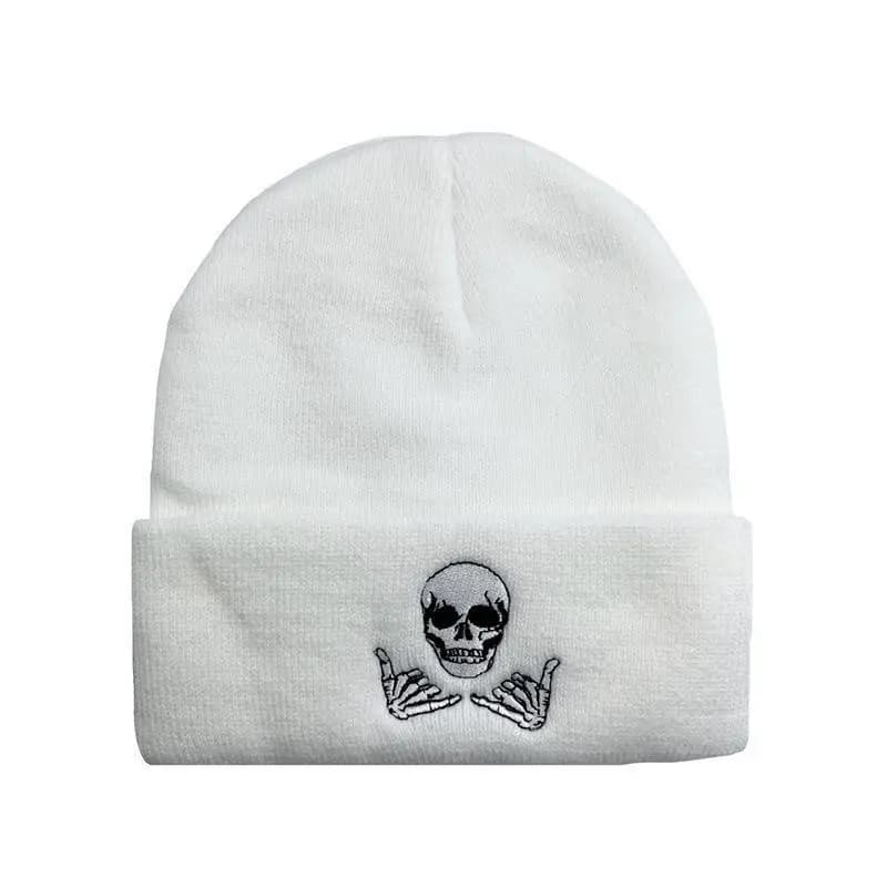 Skull Embroidered Cuffed Knit Beanie