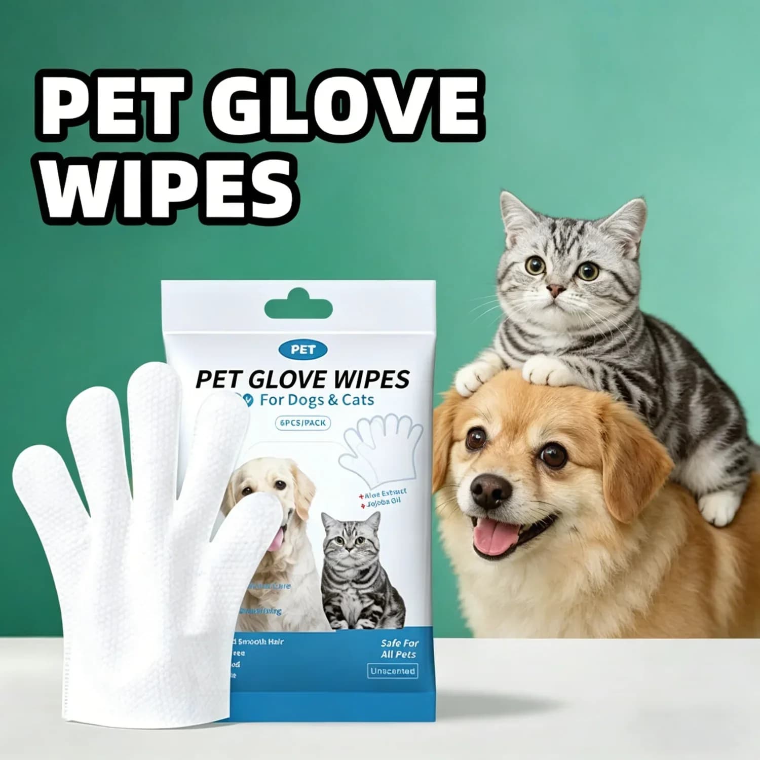 Pet Cleaning Gloves 6-Pack Disposable Wipes