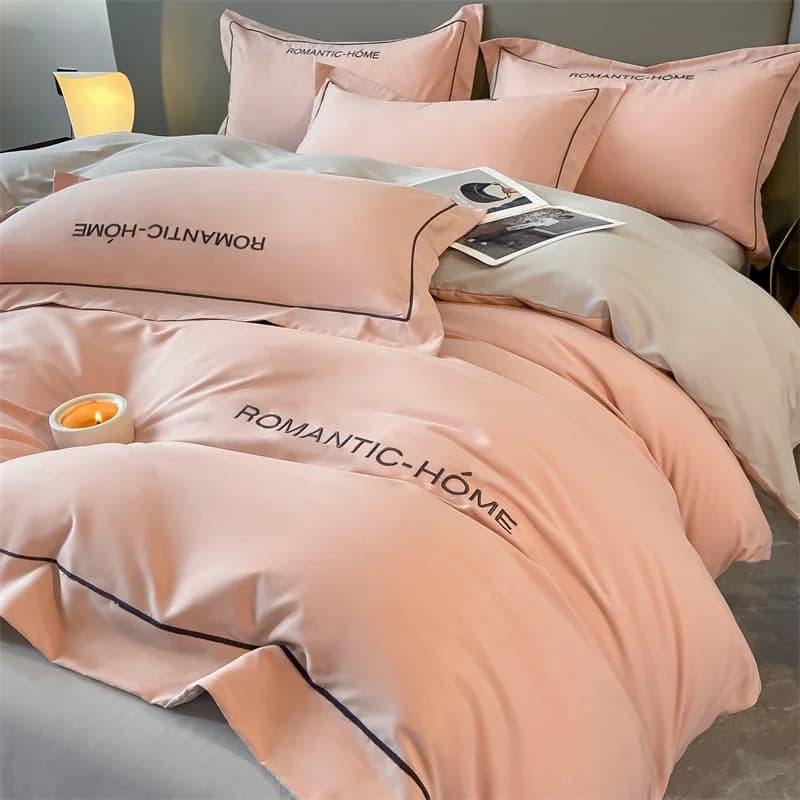 1 Set Cotton Bedding Set with Duvet Cover Bed Sheet Pillowcase Luxury  Bedsheet Solid Color King Queen Full Twin Size